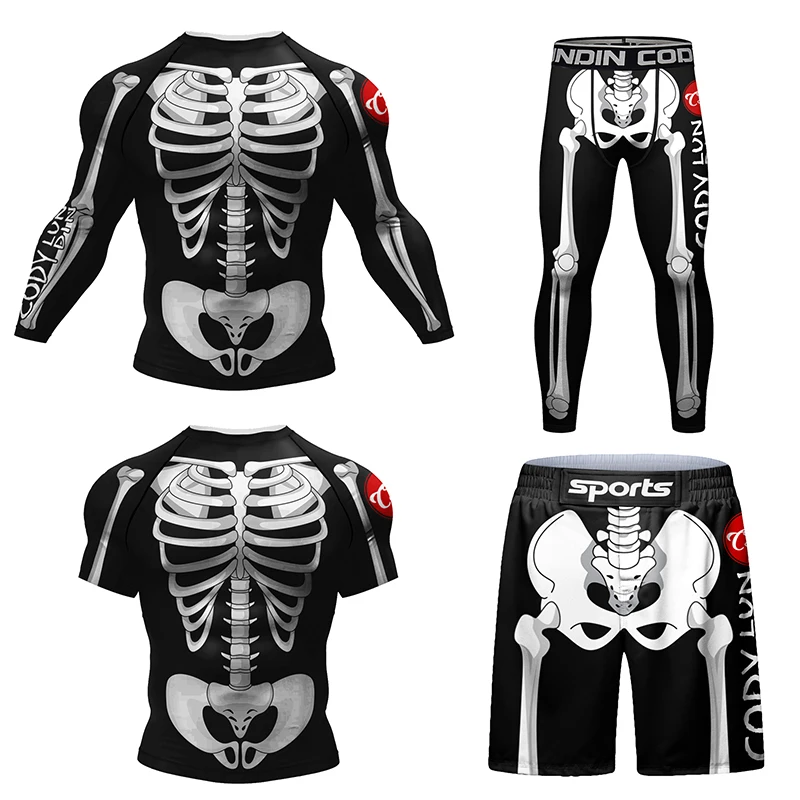 Men Formal Wear Pinterest - New Skull Rashguard Jiu Jitsu T-shirt+Pants
