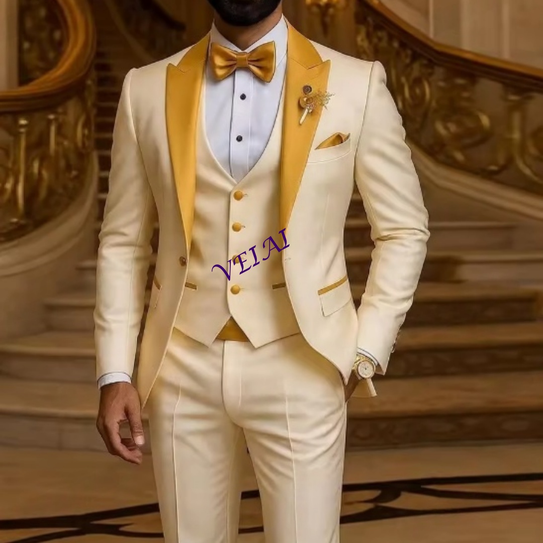 Men Formal Wear Pinterest - CustomizedGold Collar Ivory Men Suit Wedding