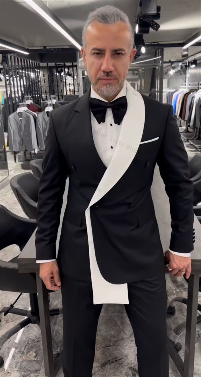 Men Formal Wear With Coat - Black White Men Suit Set 2