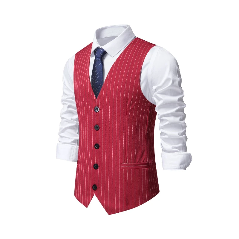 2026 New Red Striped Suit Vest - Khaki Formal Wear Men ulasan dan harga