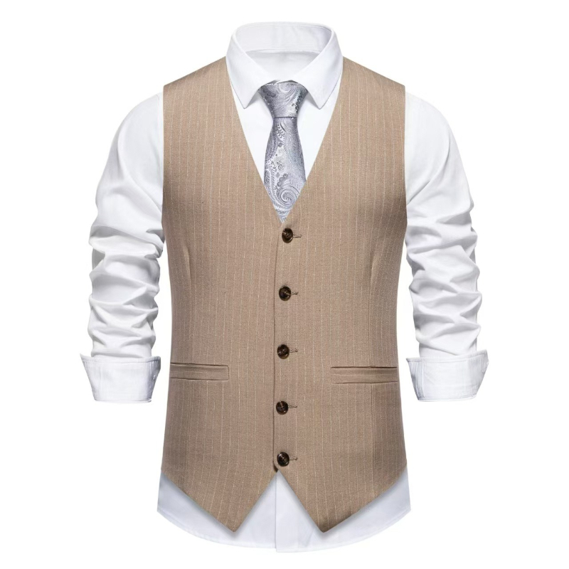 2026 New Red Striped Suit Vest - Khaki Formal Wear Men ulasan dan harga