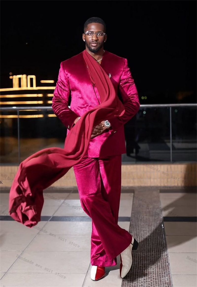 Pink Satin Men Suit Set 2 Piec - Men Formal Wear With Scarf ulasan dan harga