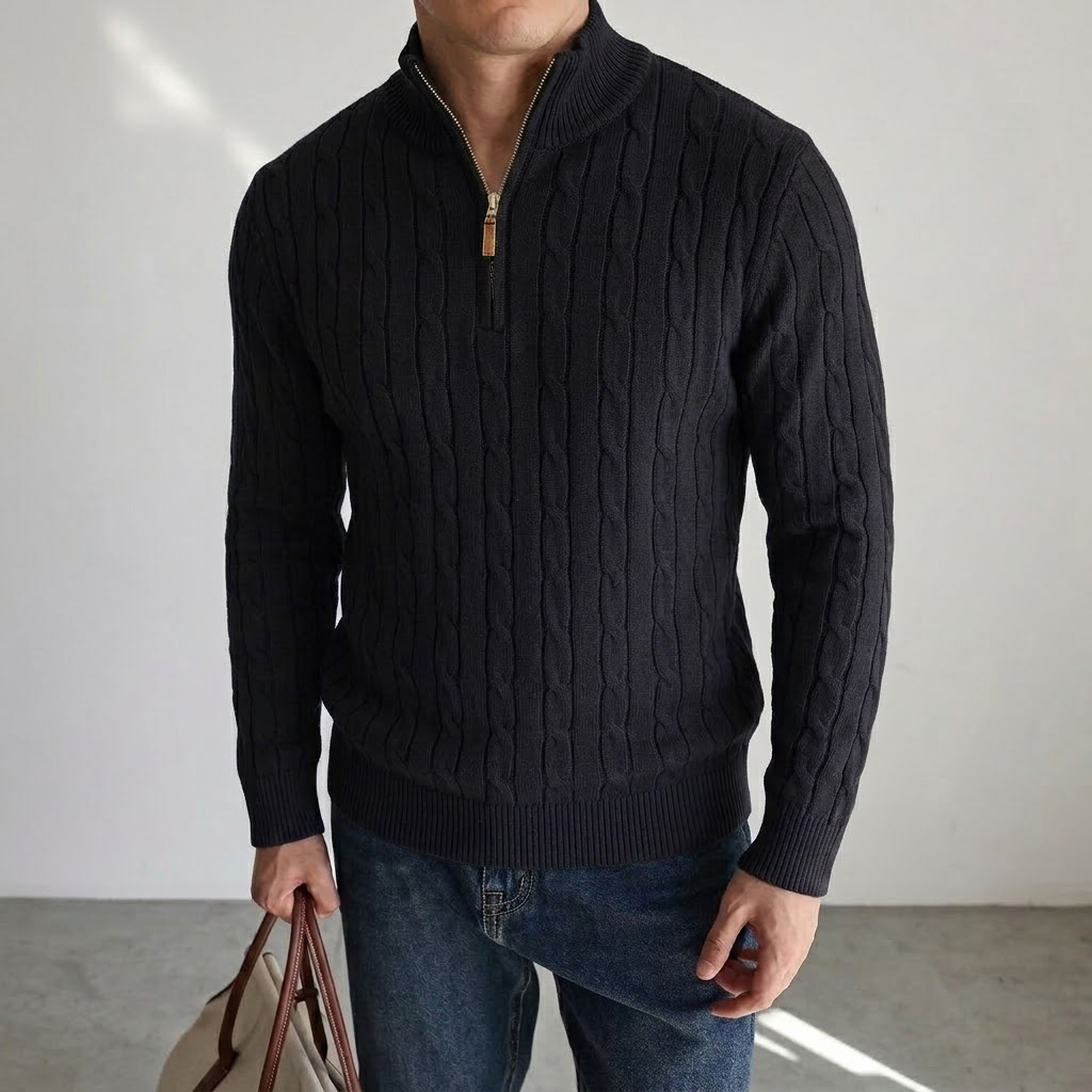 New Men's Cable Knit Half Zip  - Wool Suit Jacket ulasan dan harga