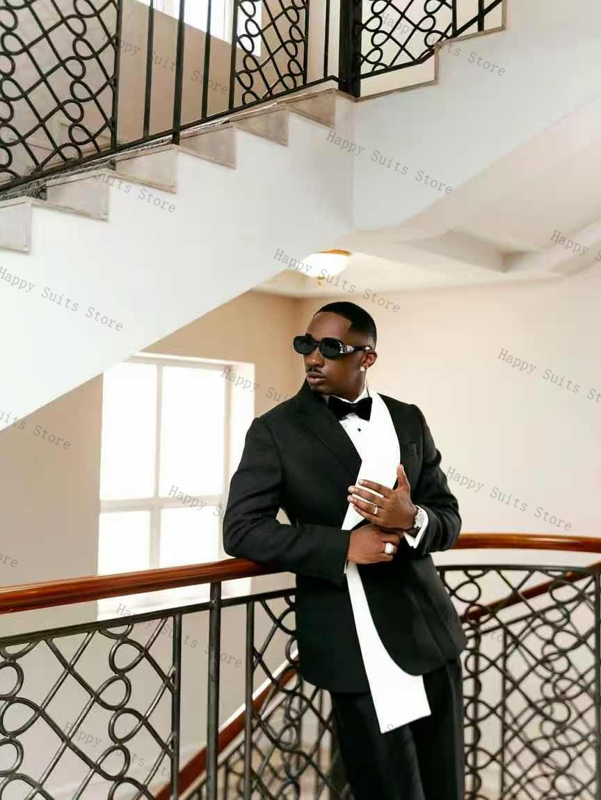 Black White Men Suit Set 2 Pcs - Men Formal Wear With Coat ulasan dan harga