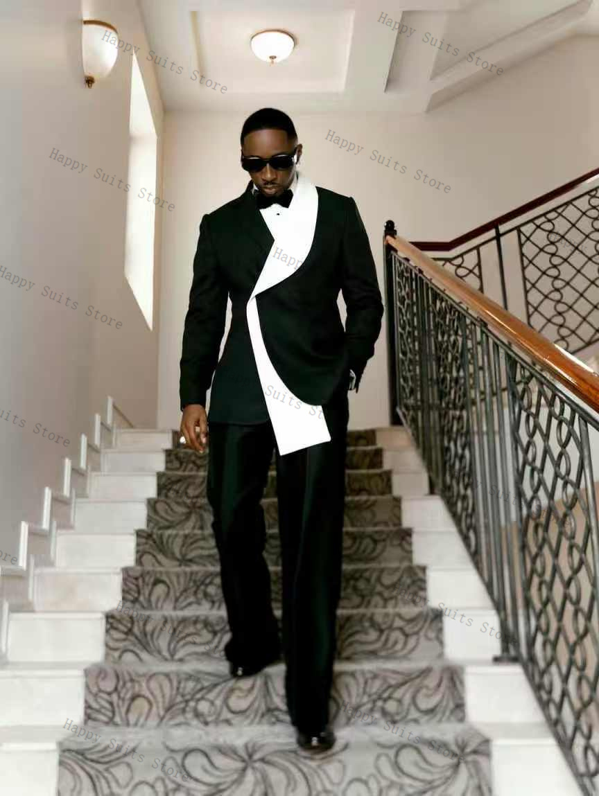 Black White Men Suit Set 2 Pcs - Men Formal Wear With Coat ulasan dan harga