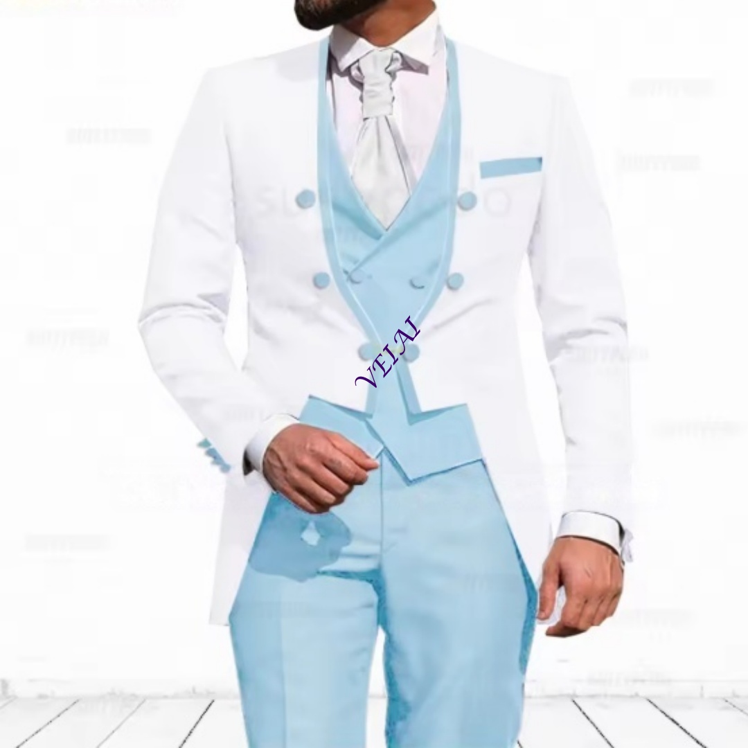 Customized Sky Blue 3-Piece Su - Formal Men Party Wear Jacket ulasan dan harga
