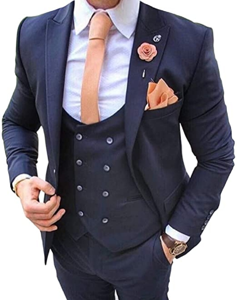 Navy Blue Men's Suits 3 Pcs Co - Formal Men Party Wear Jacket ulasan dan harga