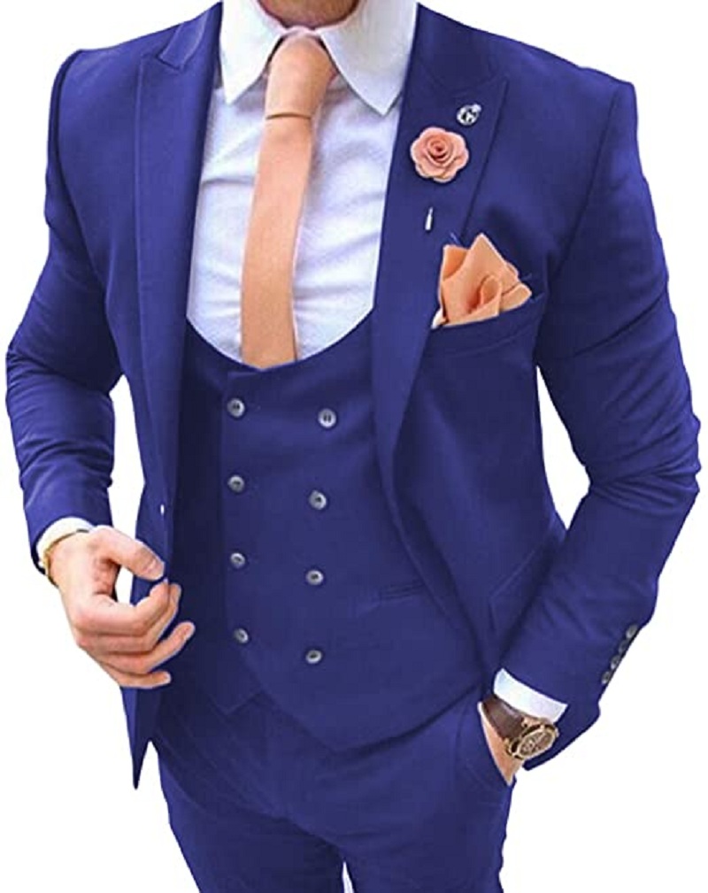 Navy Blue Men's Suits 3 Pcs Co - Formal Men Party Wear Jacket ulasan dan harga