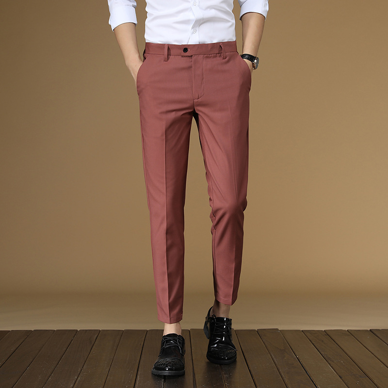 Summer Suit Pants Men Red Blac - Khaki Formal Wear Men ulasan dan harga