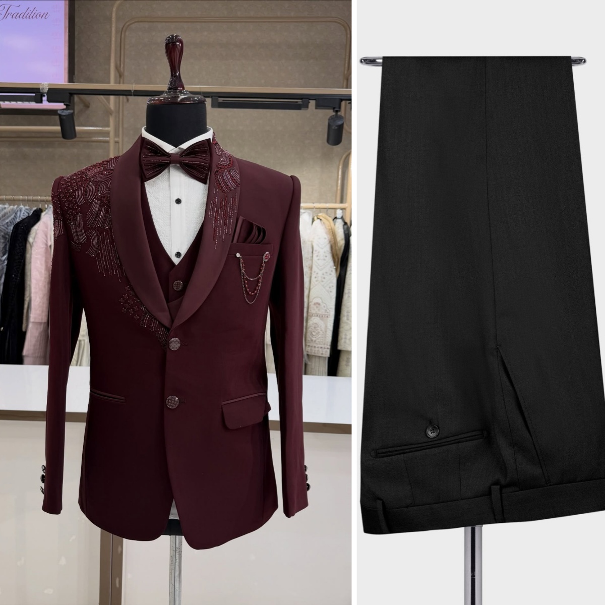 3 Pieces Groom Wedding Tuxedos - Men Formal Wear Modern ulasan dan harga