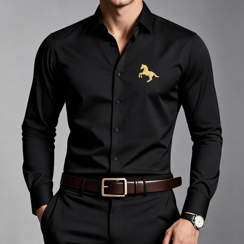 Elegant Golden Horse Logo Prin - Men Formal Wear Shop ulasan dan harga