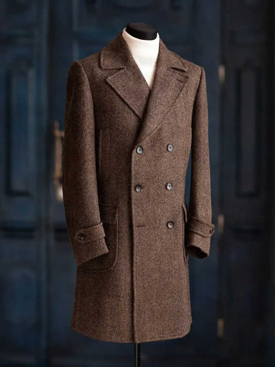 Modern Men Herringbone Overcoa - Men Formal Wear Modern ulasan dan harga