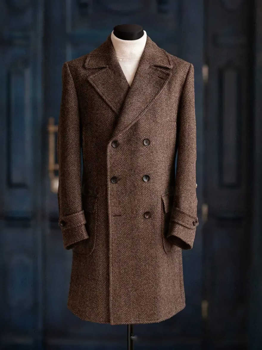 Modern Men Herringbone Overcoa - Men Formal Wear Modern ulasan dan harga