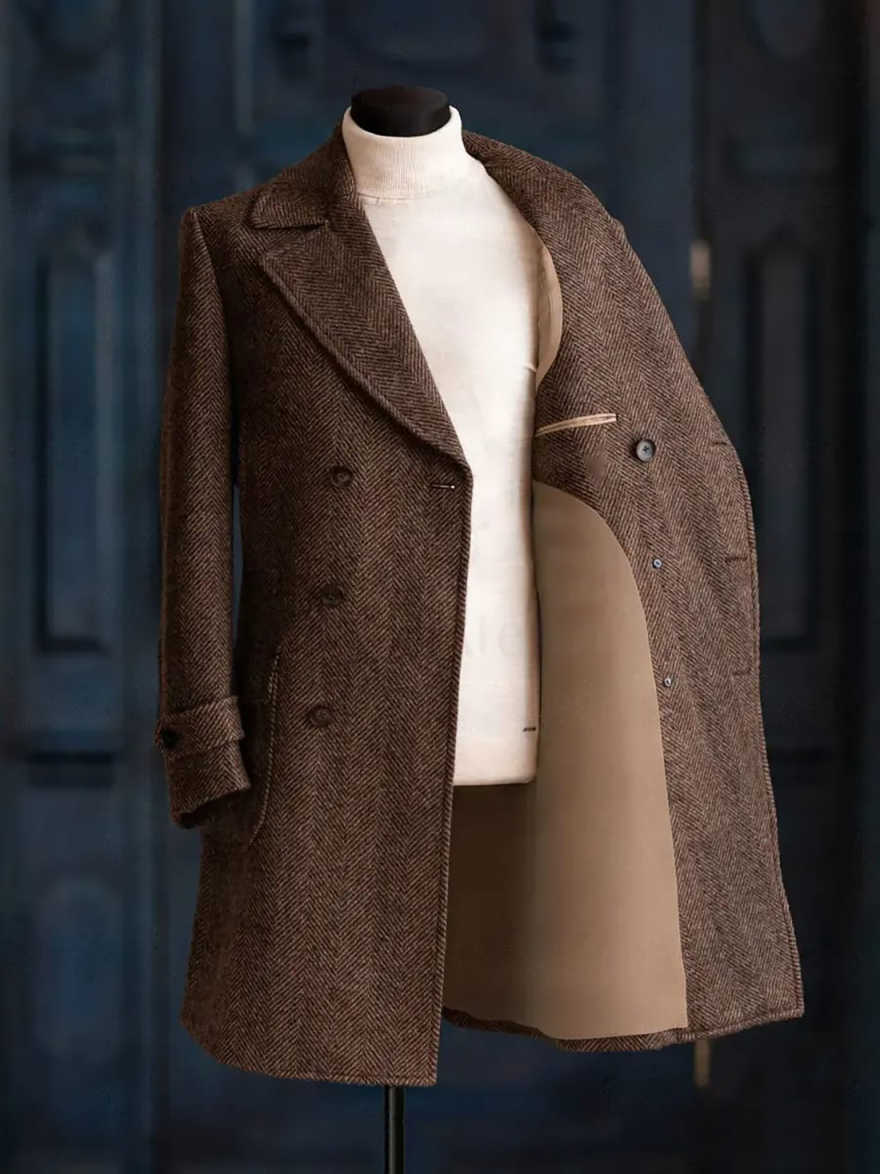Modern Men Herringbone Overcoa - Men Formal Wear Modern ulasan dan harga