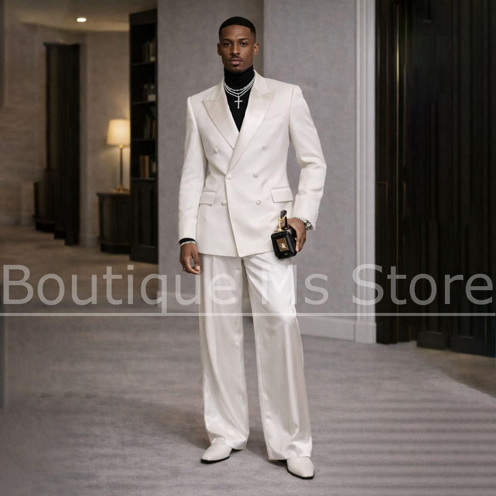 Men's White Satin Suit 2 Piece - Men Formal Wear Modern ulasan dan harga