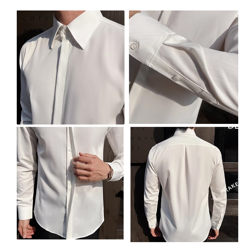 Men's White Long-Sleeve Dress  - Men Formal Wear Modern ulasan dan harga