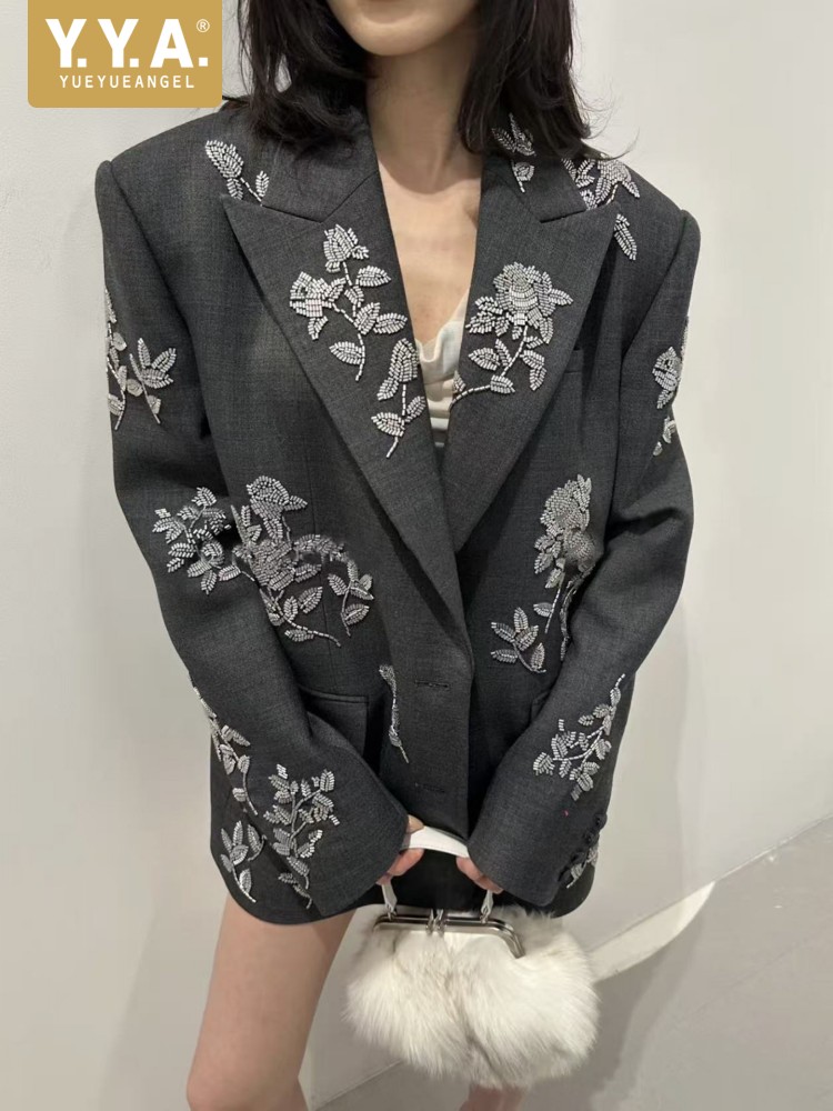 High Quality Women Gray Loose  - Wool Suit Jacket ulasan dan harga