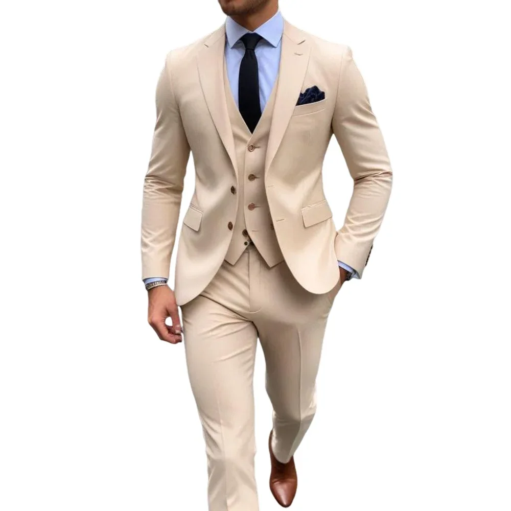 Men's Stylish Khaik 3 Piece Su - Men Formal Wear Shop ulasan dan harga