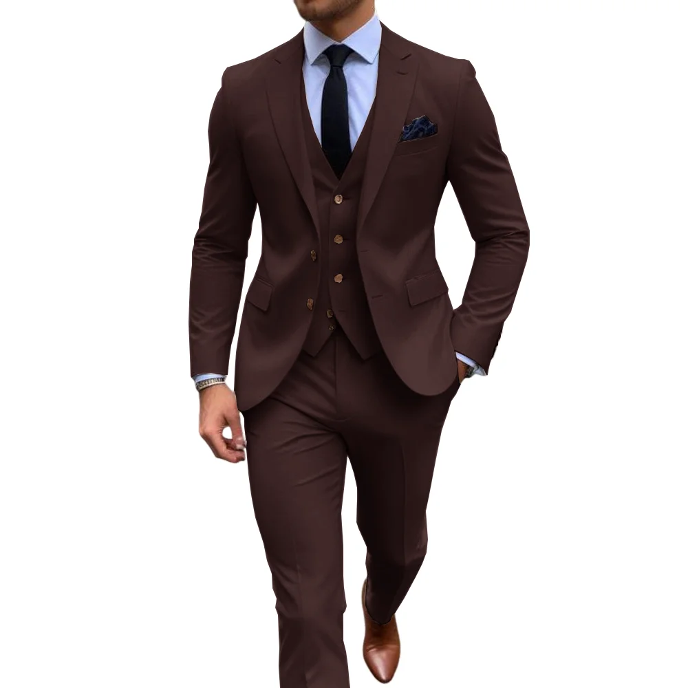 Men's Stylish Khaik 3 Piece Su - Men Formal Wear Shop ulasan dan harga