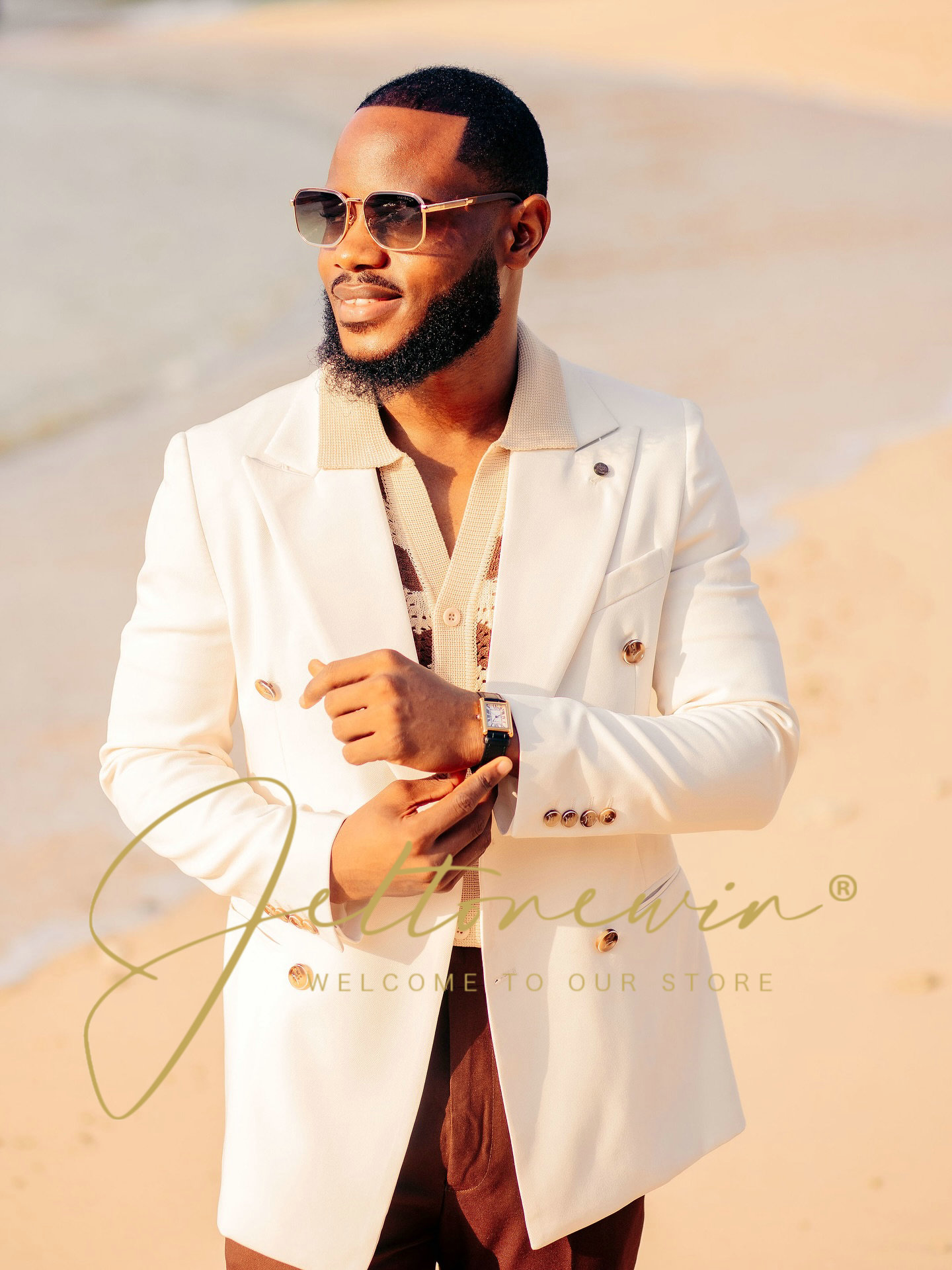 Men's White Double Breasted Su - Men Formal Wear Brown ulasan dan harga