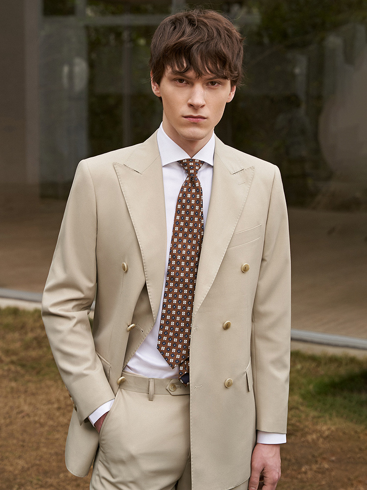 30% Wool Men Suits Set Blazer  - Khaki Formal Wear Men ulasan dan harga